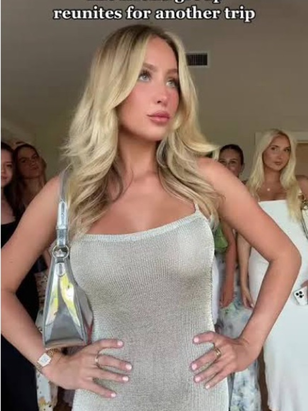 Alix Earle Beginning Boutique Silver Shimmery Knit Bandeau Dress
